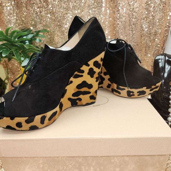 Prada Leopard Peep Toe Wedge Heel Authentic NIB - Picture 6 of 16